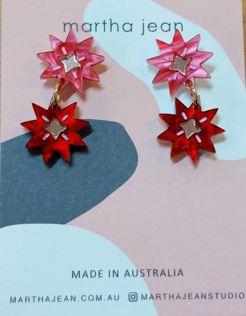 MarthaJean - Double star dangles in pink and red