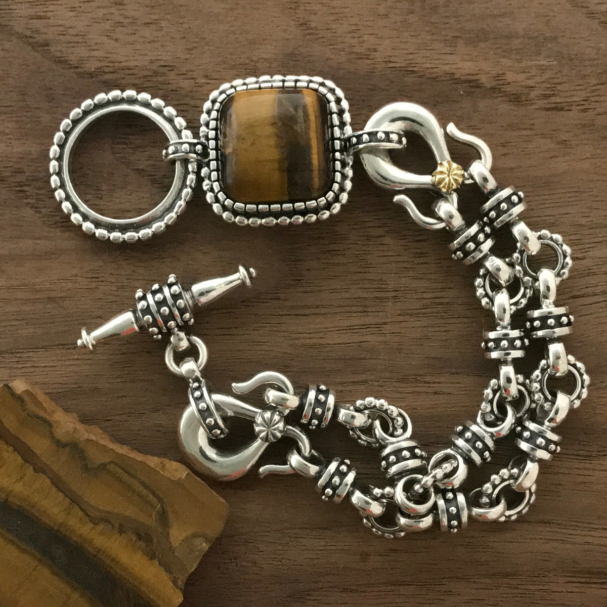Silver Toggle Bracelet with Tiger Eye by Bowman Originals