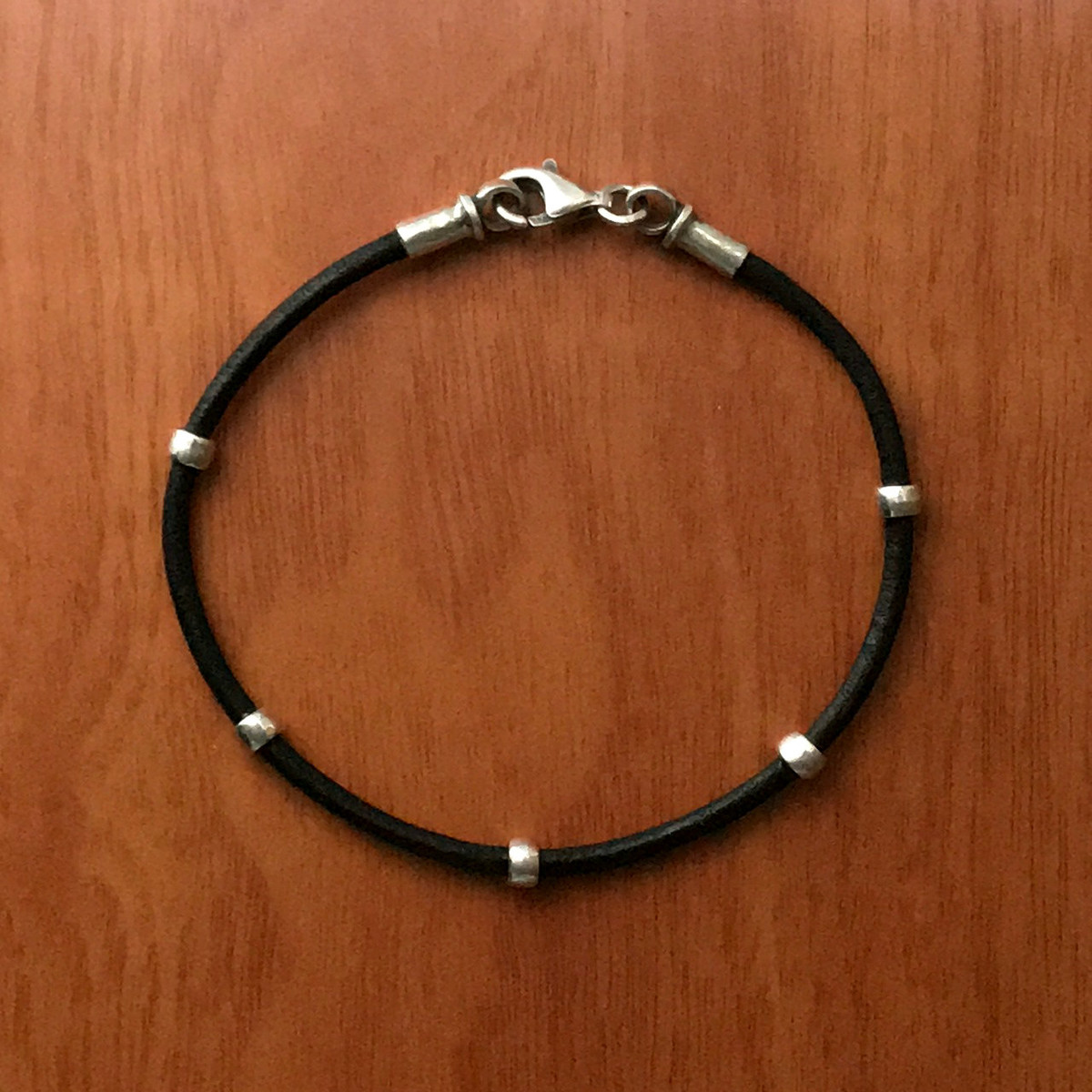 Silver and Leather Cord bracelet, handmade, 2 mm