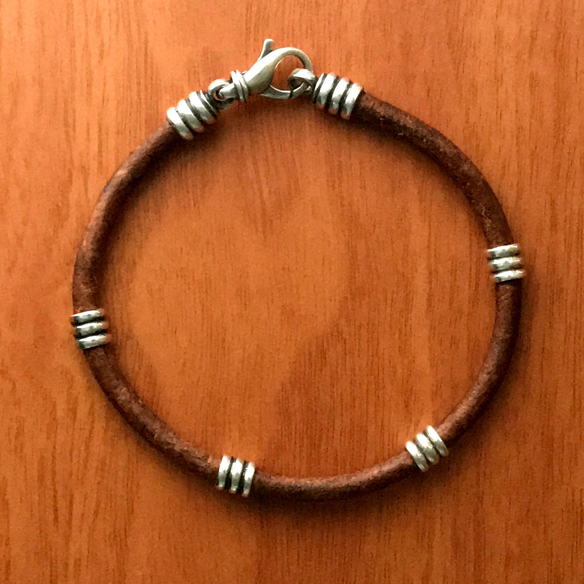 Natural Leather and Sterling Silver Bracelet by Bowman Originals