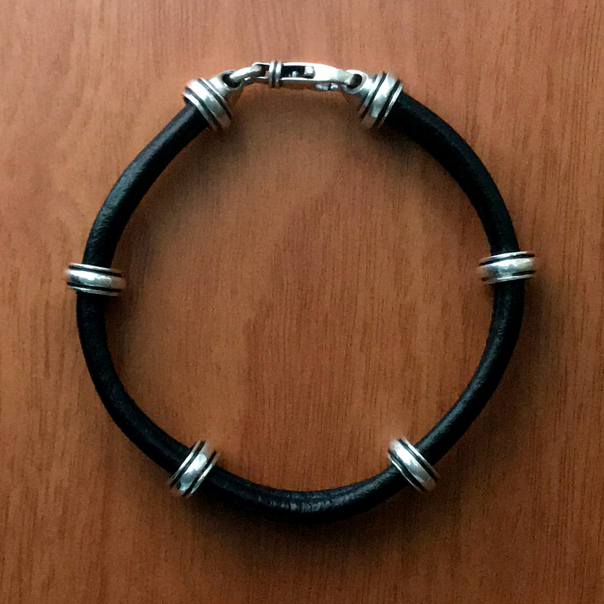 Two Strand Leather Bracelet, Sterling Silver, handmade