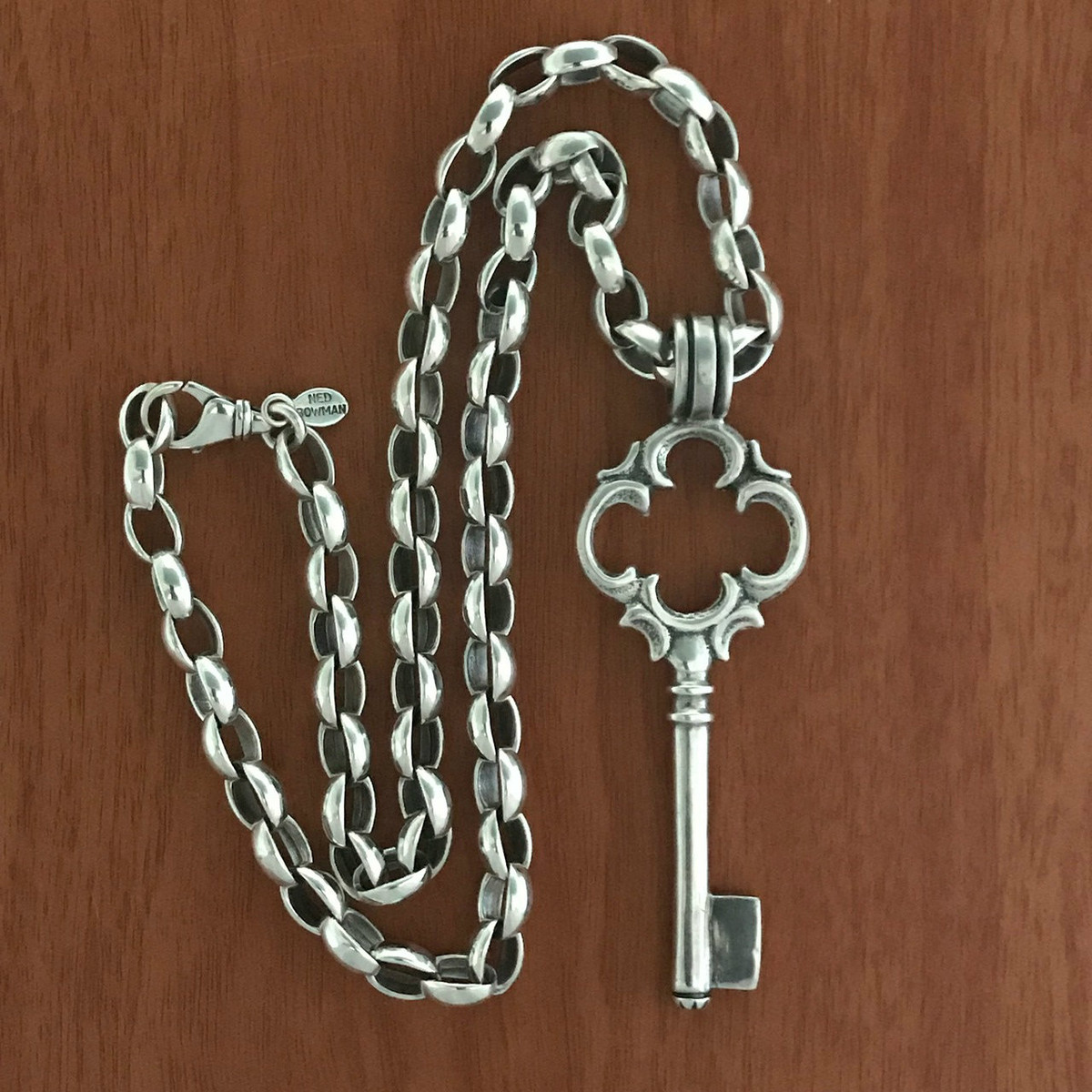 Silver Skeleton Key Pendant on Box Chain Necklace