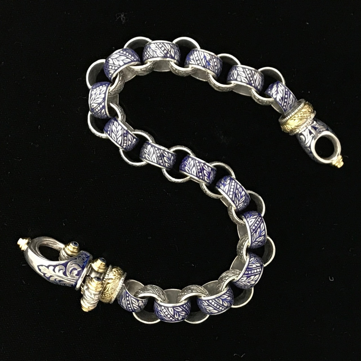 Sterling Silver and Enamel Chain Bracelet