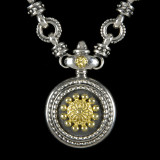 Sundial Necklace details in Silver and 18 k Gold handmade by Bowman Originals, USA. Sundial Necklace details in Silver and 18 k Gold handmade by Bowman Originals, USA.