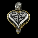 Heart Pendant, handmade, engraved, Sterling Silver, 18 k Gold, Jet Black Enamel by Bowman Originals, Sarasota, 941-302-9594