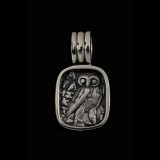 Athena Owl pendant in Sterling Silver by Bowman Originals, Sarasota, 941-302-9594.