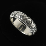 Handmade and engraved Fig Leaf Wedding Ring Band by Bowman Originals, Sarasota, 941-302-9594