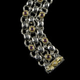 Laurel Leaf Bracelet handmade in Sterling Silver, 18 k  Gold, Rhodolite Garnet, Enamel by Bowman Originals, Sarasota, 941-302-9594.