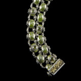 Laurel Leaf Bracelet, Two Row, Sterling Silver, 18 k Gold, Vitreous Enamel and Peridot handmade by Bowman Originals, Sarasota, 941-302-9594.