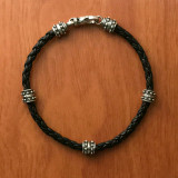 Beaded Sterling Silver and Braided Leather Cord Bracelet by Bowman Originals