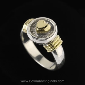 Sterling Silver and 18k Yellow Gold Heart Ring with Straps by Bowman Originals, Sarasota, Florida.
