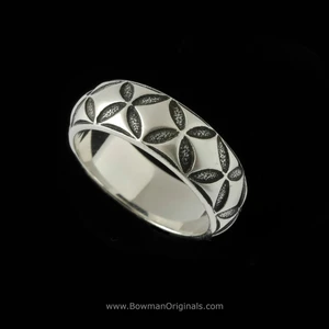 Sterling Silver Mosaic Band Ring,  1/4 inch (6.5mm) wide, handmade by Bowman Originals, Sarasota, Florida.