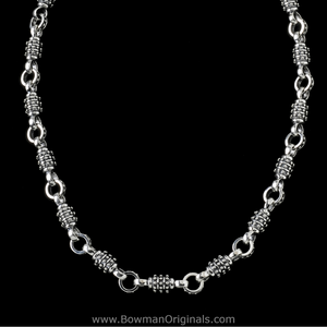 Partial view of handmade Sterling Silver Thor Chain Link Layering Necklace by Bowman Originals. 3/8 inch links. Sarasota, Fl
 Partial view of handmade Sterling Silver Thor Chain Link Layering Necklace by Bowman Originals. 3/8 inch links. Sarasota, Fl