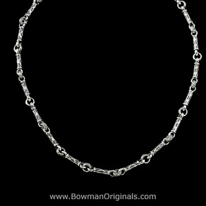 View of handcrafted Sterling Silver Harvest Bar Chain Link Layering Necklace by Bowman Originals. 1/4 inch links.
 View of handcrafted Sterling Silver Harvest Bar Chain Link Layering Necklace by Bowman Originals. 1/4 inch links.