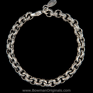 Leaf Chain Link Stackable Bracelet in sterling silver, handcrafted by Ned Bowman in Sarasota, Florida.
 Leaf Chain Link Stackable Bracelet in sterling silver, handcrafted by Ned Bowman in Sarasota, Florida.
