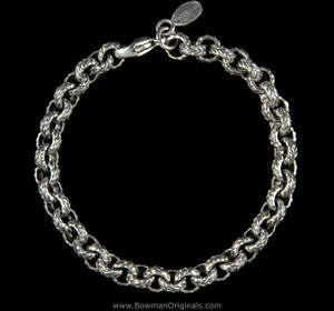 Leaf Chain Link Stackable Bracelet in sterling silver, handcrafted by Bowman Originals in Sarasota, Florida.

