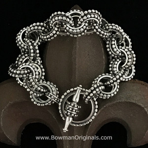 Double chain link toggle bracelet handcrafted in sterling silver with 3/4 inch wide links by Bowman Originals in Sarasota Florida
