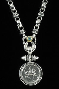 Embodying both grace and defiance, this Sterling Silver and Gold Lady Godiva Necklace with Blue Topaz is a breathtaking tribute to the legendary figure who symbolized courage, beauty, and freedom. Handmade in the USA. Call or text 941-302-9594. www.BowmanOriginals.com Embodying both grace and defiance, this Sterling Silver and Gold Lady Godiva Necklace with Blue Topaz is a breathtaking tribute to the legendary figure who symbolized courage, beauty, and freedom. Handmade in the USA. Call or text 941-302-9594. www.BowmanOriginals.com