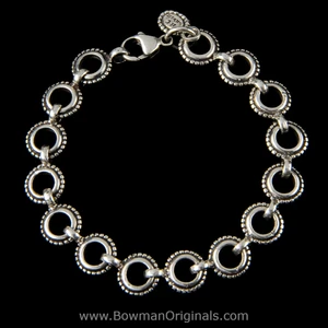 Sterling Silver Chain Link Stackable Rowan Bracelet, 3/8 inch (10mm) wide, Handmade by Bowman Originals, full view