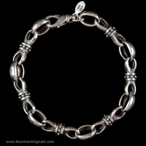 Sterling Silver Chain Link Stackable Key to my Heart Bracelet, 5/16 inch (7.5mm) wide,  handmade by Bowman Originals, full view

