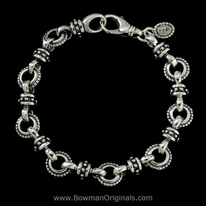Sundial Chain Link Stackable Bracelet handmade in sterling silver with 10mm wide links by Ned Bowman, Bowman Originals, Sarasota, Florida.
 Sundial Chain Link Stackable Bracelet handmade in sterling silver with 10mm wide links by Ned Bowman, Bowman Originals, Sarasota, Florida.