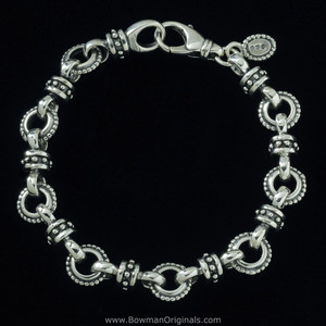Sterling Silver Chain Link Stacking Sundial Bracelet, 1/4 inch (6.5mm) wide, Handmade by Bowman Originals, Sarasota, Florida, full view
