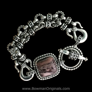 Handcrafted Sterling Silver Toggle Bracelet with hand-cut Kona Dolomite Cabochon by Bowman Originals, Sarasota FL.
 Handcrafted Sterling Silver Toggle Bracelet with hand-cut Kona Dolomite Cabochon by Bowman Originals, Sarasota FL.
