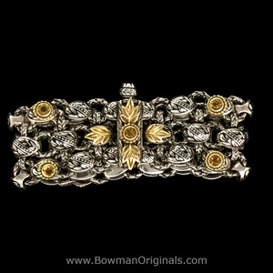 Handmade Laurel Leaf Bracelet in sterling silver & 18k gold with black vitreous enamel and citrine by Bowman Originals Handmade Laurel Leaf Bracelet in sterling silver & 18k gold with black vitreous enamel and citrine by Bowman Originals