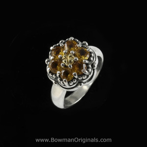 Handmade Citrine Cluster Ring in Sterling Silver and 18k Gold by Bowman Originals, Sarasota
