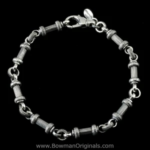 Sterling Silver Barbell Stacking Bracelet with 6.5mm wide engraved links handmade by Bowman Originals, Sarasota

