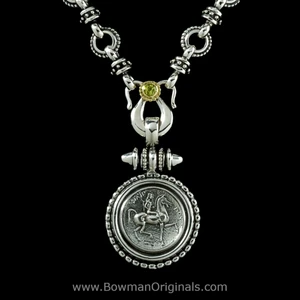 Lady Godiva Peridot chain link necklace in Sterling Silver and 18k Gold by Bowman Originals, Sarasota, Fl. USA