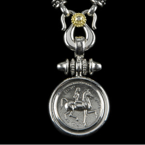 Lady Godiva Pendant Necklace handmade in Sterling Silver, 18 k Gold and Diamond by Bowman Originals, Sarasota, 941-302-9594.  Lady Godiva Pendant Necklace handmade in Sterling Silver, 18 k Gold and Diamond by Bowman Originals, Sarasota, 941-302-9594.
