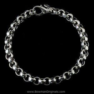 Sterling Silver Chain Link Neptune Bracelet, 8mm wide, handmade by Bowman Originals in Sarasota, Florida., full view