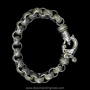 Laurel Leaf Hook Bracelet in Sterling Silver with Black Vitreous Enamel, handmade by Bowman Originals Laurel Leaf Hook Bracelet in Sterling Silver with Black Vitreous Enamel, handmade by Bowman Originals