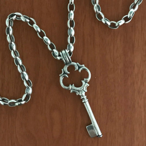 Key Necklace, removable Key Pendant measuring 3 1/2 inches, with link chain measuring 18 inches long, handmade by Bowman Originals, Sarasota, 941-302-9594 Key Necklace, removable Key Pendant measuring 3 1/2 inches, with link chain measuring 18 inches long, handmade by Bowman Originals, Sarasota, 941-302-9594