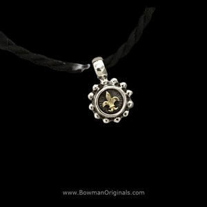 Fleur de Lis Pendant, Sterling Silver and 18k Gold. Handmade in the Bowman Originals Workshop in Sarasota Fl. Fleur de Lis Pendant, Sterling Silver and 18k Gold. Handmade in the Bowman Originals Workshop in Sarasota Fl.
