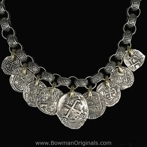 Handmade Medallion Pendant Link Necklace in Sterling Silver and 18k Gold with 11mm links by Bowman Originals, Sarasota
