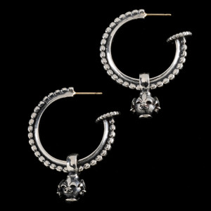 These Sterling Silver Beaded Hoop Earrings with a Fleur de Lis ball drop are beautifully accented with delicate silver beads, creating a textured, refined look. Handmade in the USA. 100% Guarantee. Call or text 941-302-9594. www.BowmanOriginals.com These Sterling Silver Beaded Hoop Earrings with a Fleur de Lis ball drop are beautifully accented with delicate silver beads, creating a textured, refined look. Handmade in the USA. 100% Guarantee. Call or text 941-302-9594. www.BowmanOriginals.com