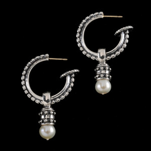The combination of the shimmering beads and the glowing pearl makes these Sterling Silver Beaded Hoop Earrings with a Pearl Drop perfect for both casual  occasions. Handmade in the USA. 100% Guarantee. Call or text  941-302-9594. www.BowmanOriginals.com The combination of the shimmering beads and the glowing pearl makes these Sterling Silver Beaded Hoop Earrings with a Pearl Drop perfect for both casual  occasions. Handmade in the USA. 100% Guarantee. Call or text  941-302-9594. www.BowmanOriginals.com