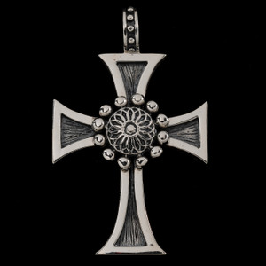 Handmade Sterling Silver Large Sundial Cross Pendant  by Bowman Originals, Sarasota, Fl.
