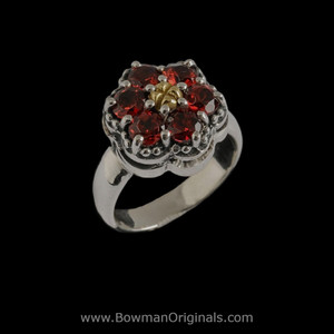 Handmade Sterling Silver and 18k Gold Almandine Garnet Cluster Ring by Bowman Originals, Sarasota