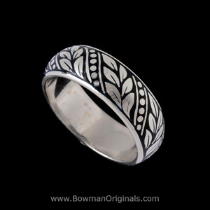 Handmade Sterling Silver Laurel Leaf Black Enamel Ring Band byNed Bowman of  Bowman Originals, Sarasota
