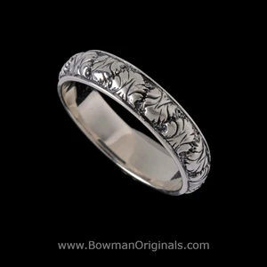 Sterling Silver Acanthus Band Ring, 1/8 inch, (4.0mm) wide, handmade by Bowman Originals, Sarasota, Florida
