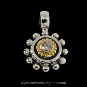 Handmade Sterling Silver and 18k Gold Diamond Pendant by Bowman Originals
Handmade Sterling Silver and 18k Gold Diamond Pendant by Bowman Originals