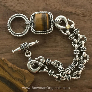 Tiger's Eye Two Row Sterling Silver Toggle Bracelet handcrafted by Bowman Originals, Sarasota, Fl. Tiger's Eye Two Row Sterling Silver Toggle Bracelet handcrafted by Bowman Originals, Sarasota, Fl.