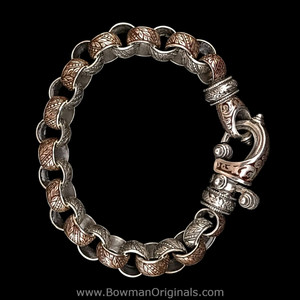 Handmade Sterling Silver Laurel Leaf Link Hook Bracelet with Brown Vitreous Enamel by Bowman Originals
Handmade Sterling Silver Laurel Leaf Link Hook Bracelet with Brown Vitreous Enamel by Bowman Originals