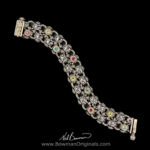 Laurel Leaf Bracelet in Sterling Silver 18k Gold Peridot Garnet and Blue Topaz by Bowman Originals 
