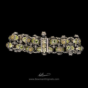 Legacy Laurel Leaf Two Row Peridot & Enamel Bracelet in Sterling Silver & 18k Gold