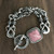 Hand cut Rose Pink Rhodochrosite Cabochon from the Bowman Originals Lapidary Studio handset in Sterling Silver Bracelet. 