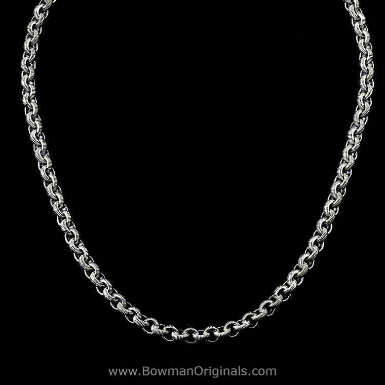 Sterling Silver Ribbed Link Layering Neck Chain, 1/4 inch wide, handcrafted by Bowman Originals, Sarasota, Fl. 